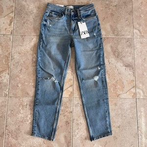Zara Blue Distressed Mom Jeans